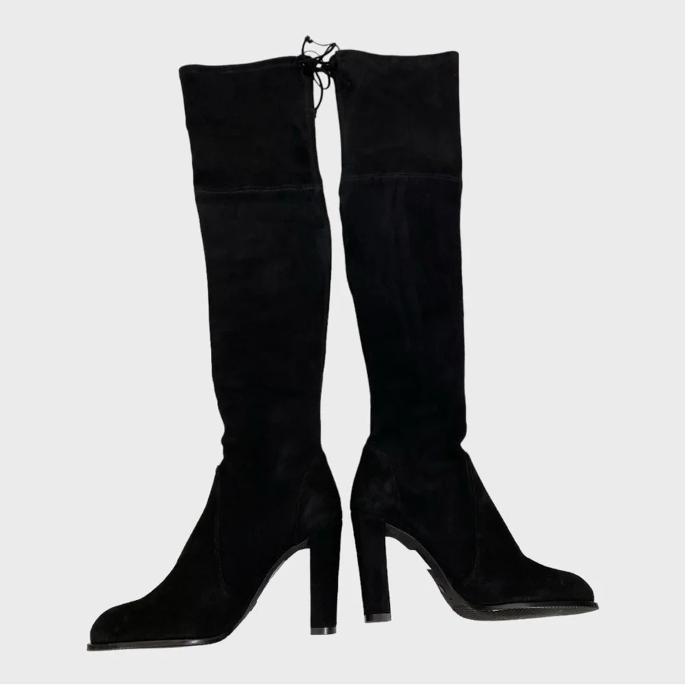 Stuart Weitzman Black Suede Leather Over the Knee Highland Boots Size 5.5